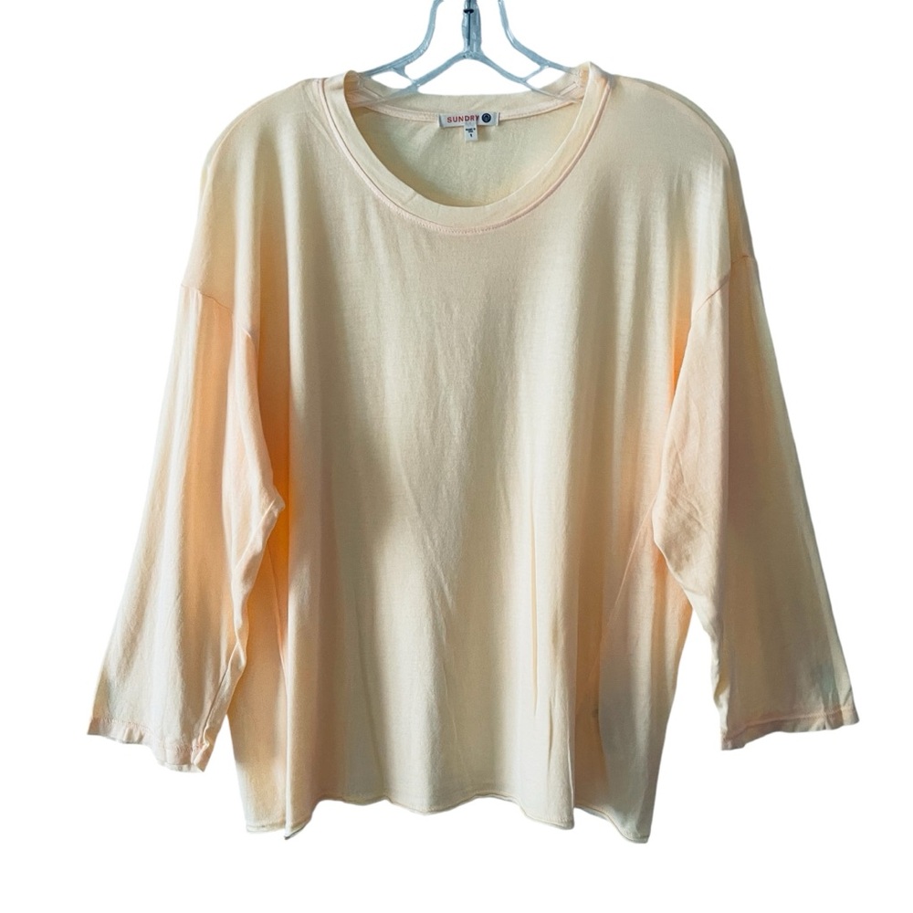 Sundry Round Neck 3/4 Sleeve Tee Shirt Lightweight Pop Orange